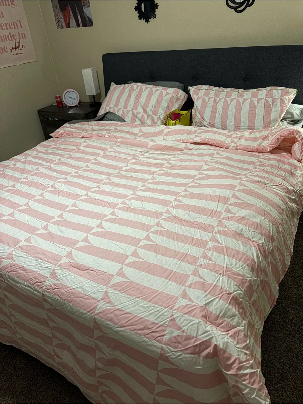 Pink and White Geometric king Comforter Set - Home Bedding